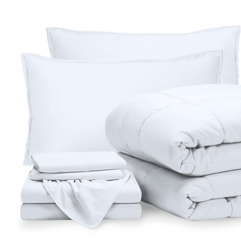 Bare Home Bed-in-A-Bag 7 Piece Comforter & Sheet Set - Queen - Goose Down Alternative - Ultra-Soft 1800 Premium - Bedding Set (Queen, White/White) - Image 1